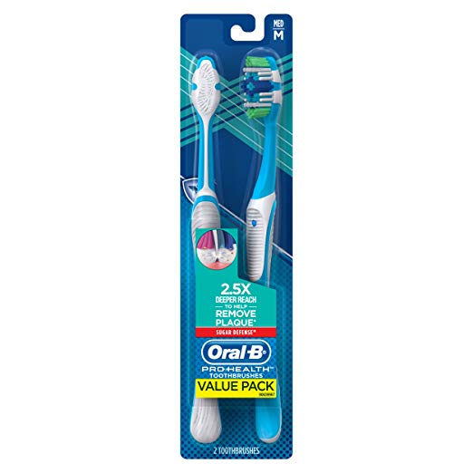 Oral-B Pro Health Sugar Defense Manual Toothbrush, Medium, 2 Count