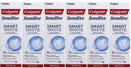 Colgate Sensitive Smart White Whitening Foaming Toothpaste - 4 ounce (6 Pack)