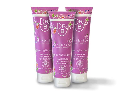 Dr. Brite Berrylicious Toothpaste (3-Pack) | Whitening Berry Toothpaste with Natural Vitamin C | Fluoride Free, Using 100% Edible Ingredients | Safe to Swallow