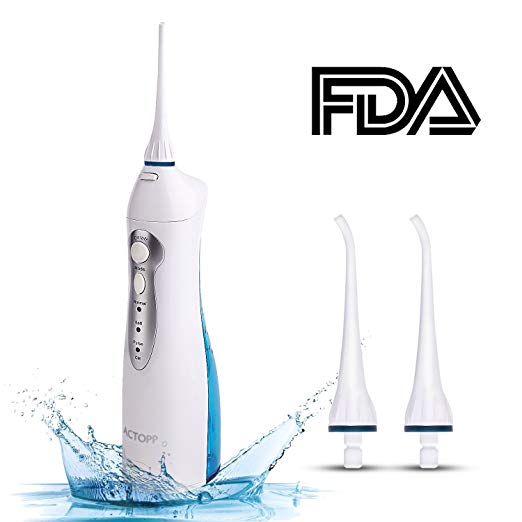 ACTOPP Portable Water Dental Flosser Waterproof Oral Irrigator 3 Modes 160ml Water Tank with 3 Jet Tips Rechargeable Cordless Water Flosser Ideal for Kids Adults Braces in Home and Travel